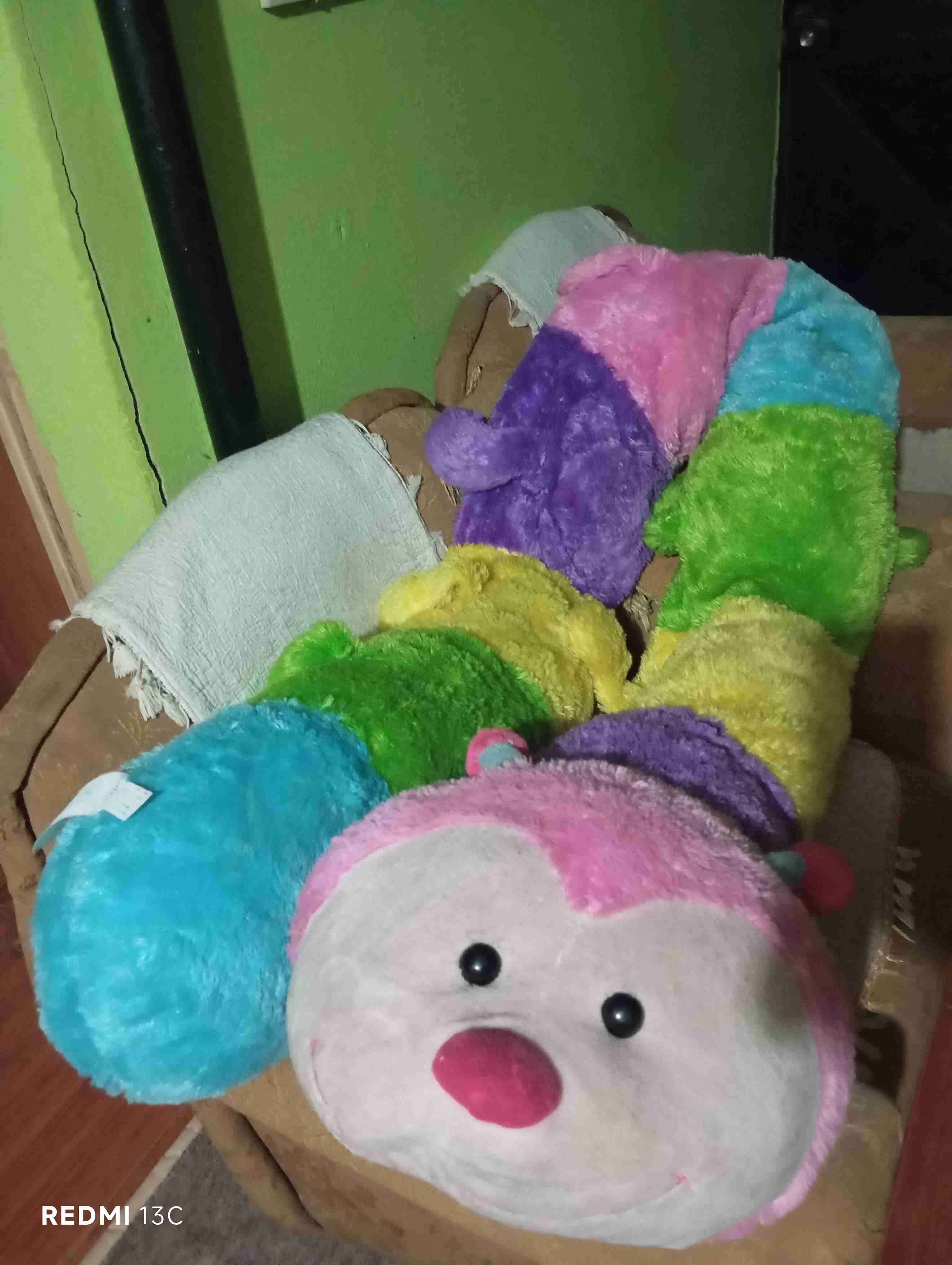 Cojín oruga de peluche multicolor - miniatura 2