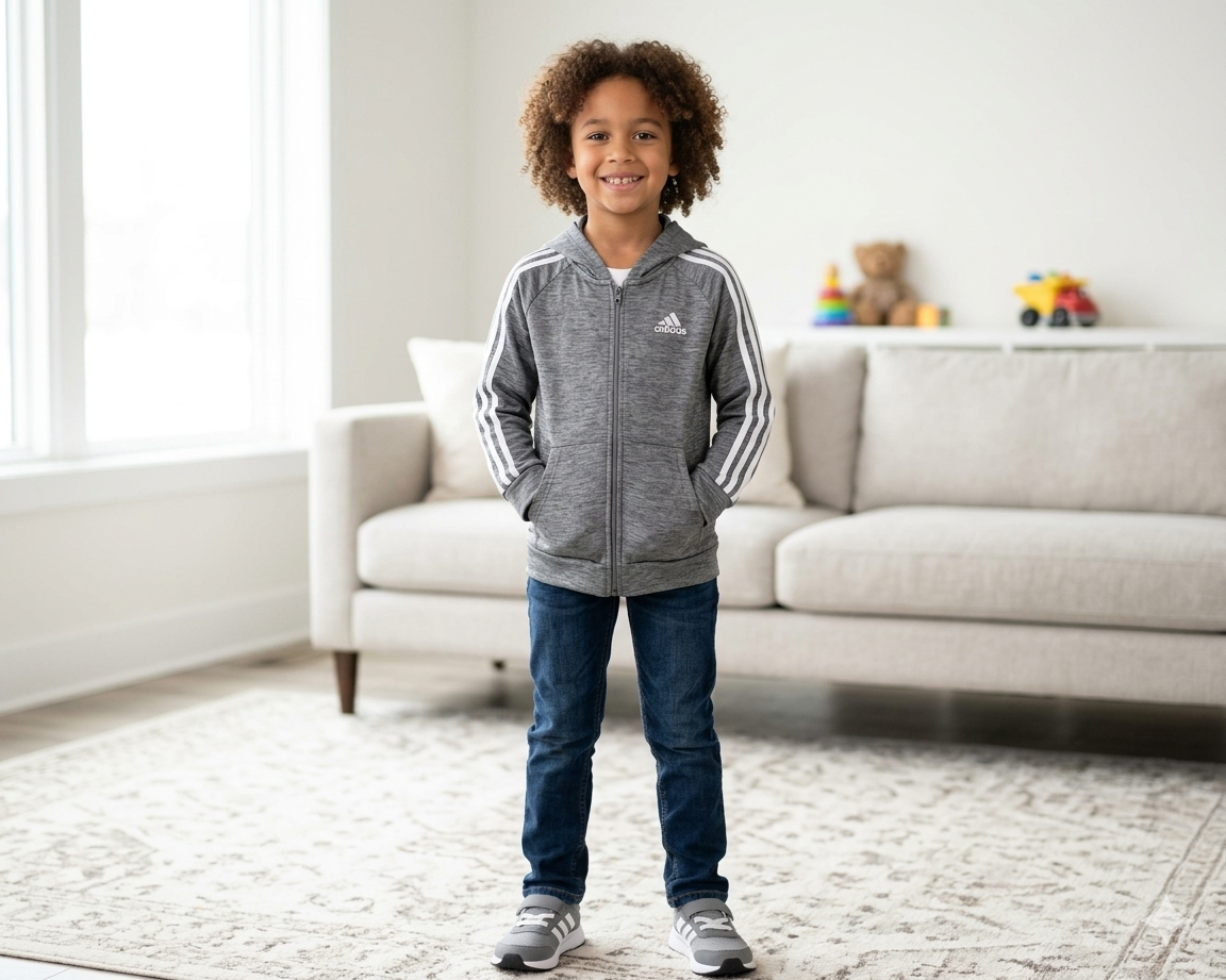 Polerón gris Adidas con capucha - miniatura 4