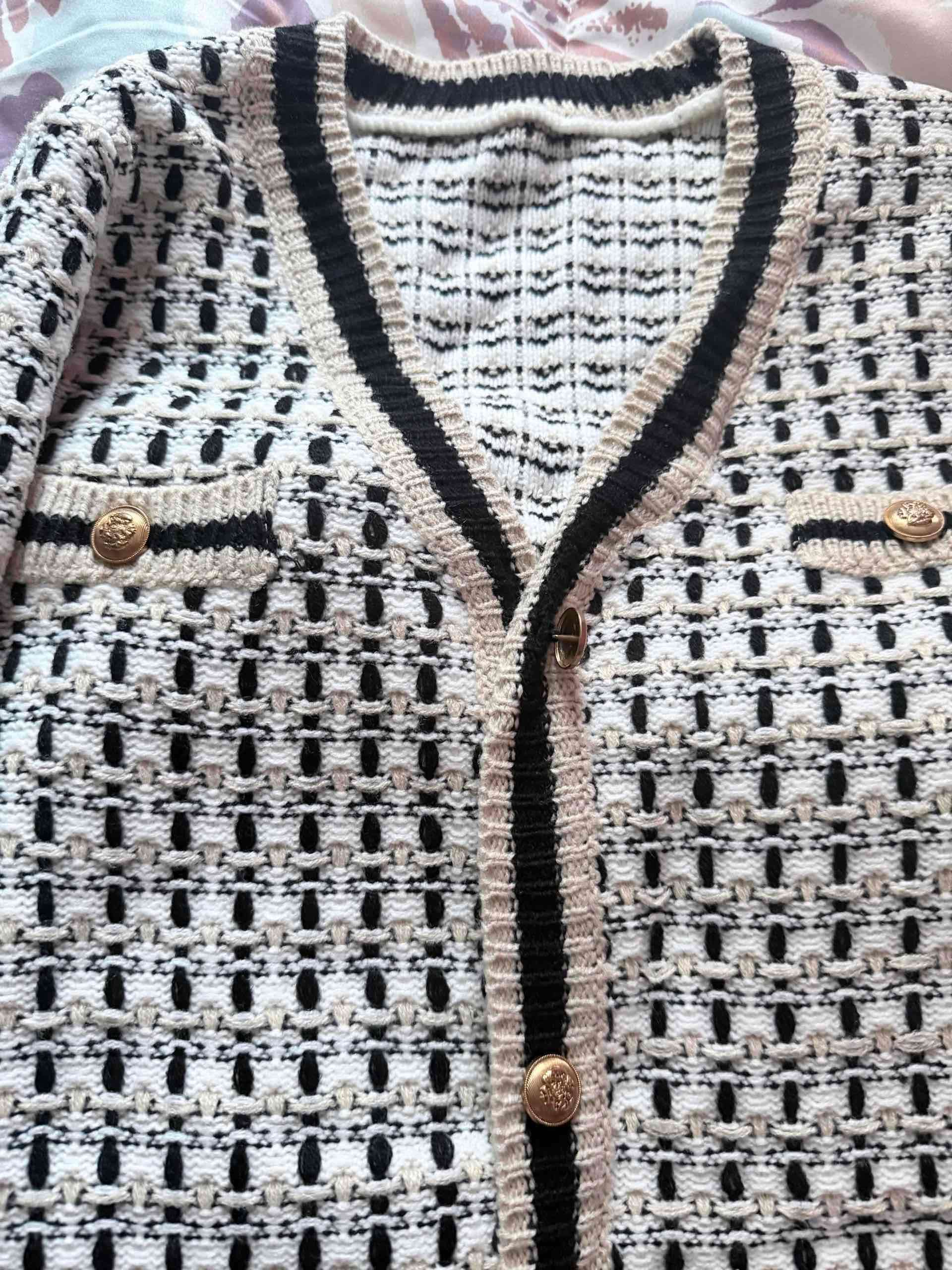 Cárdigan tejido blanco y negro - miniatura 2