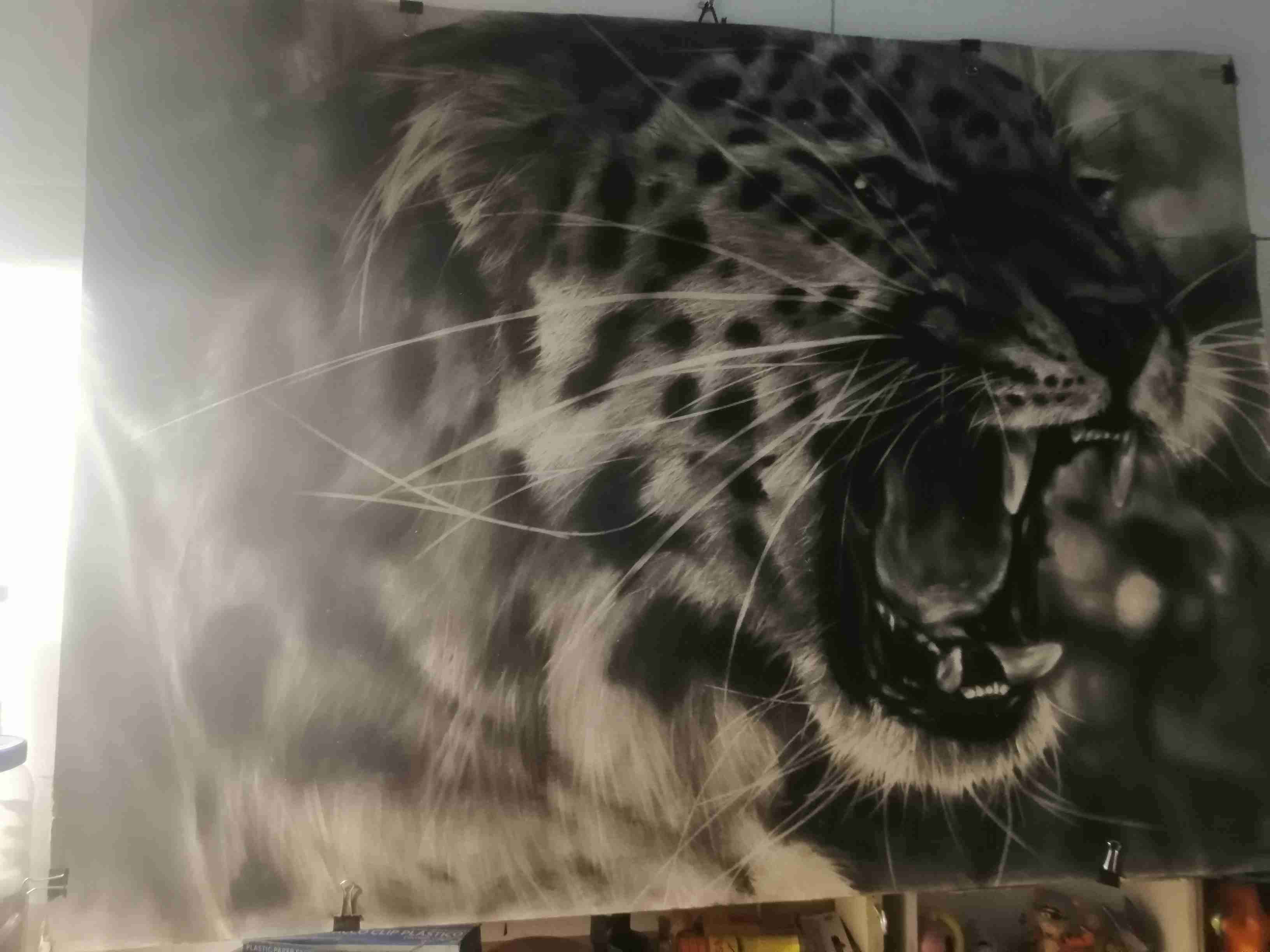 Cuadro grande de leopardo, tecnica CARBONCILLO. - miniatura 1