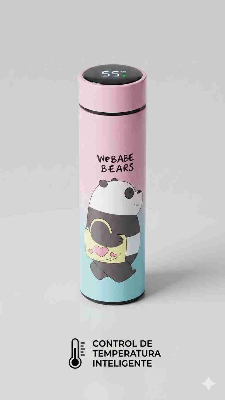 Termo rosa con panda y control digital