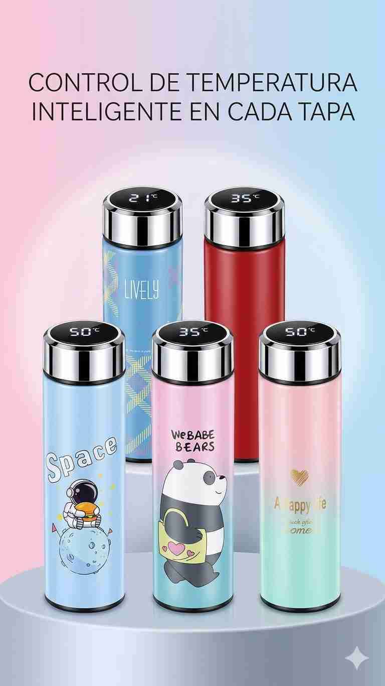 Termo rosa con panda y control digital