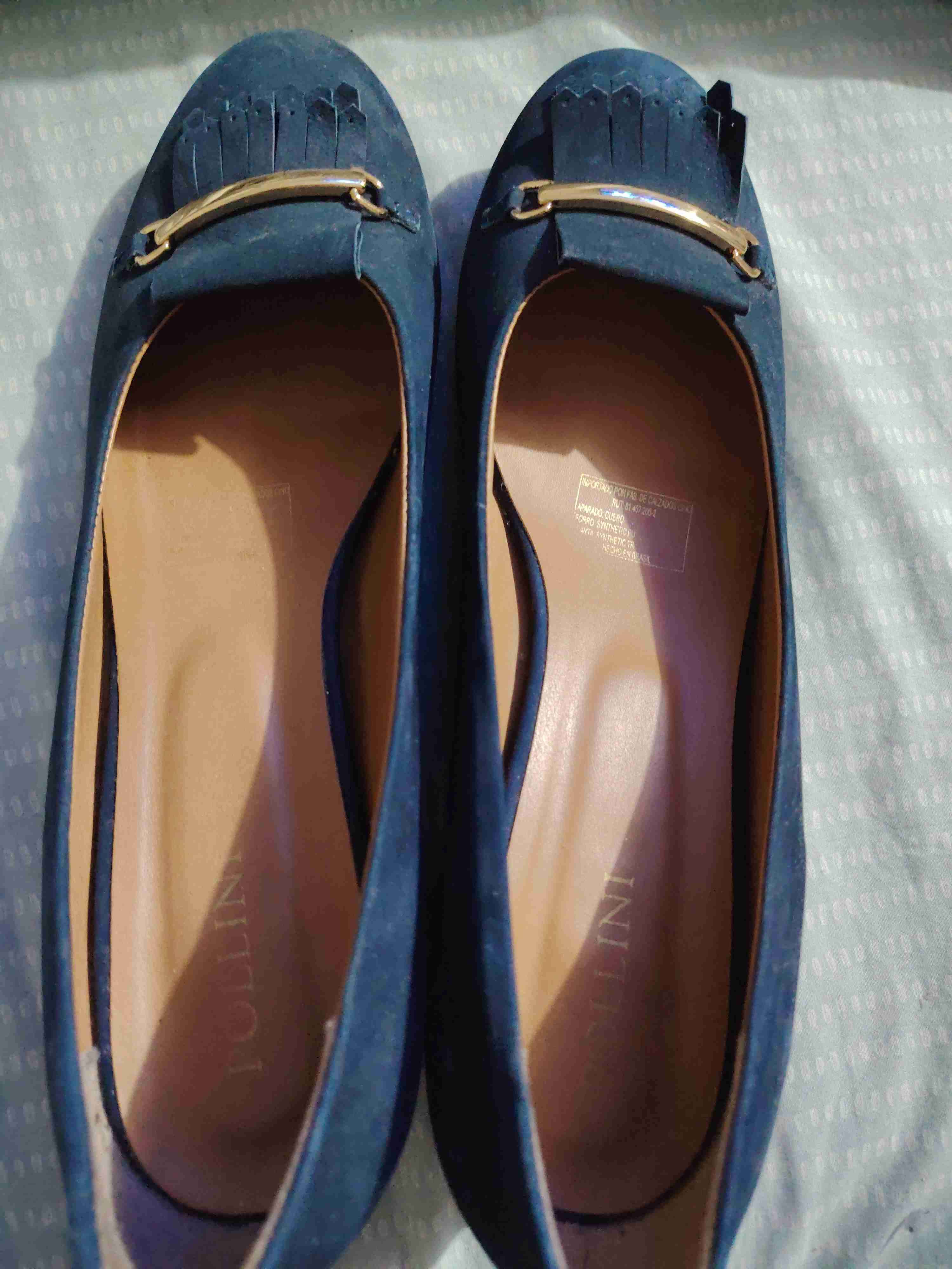 Zapatos planos azul con detalle dorado - miniatura 1