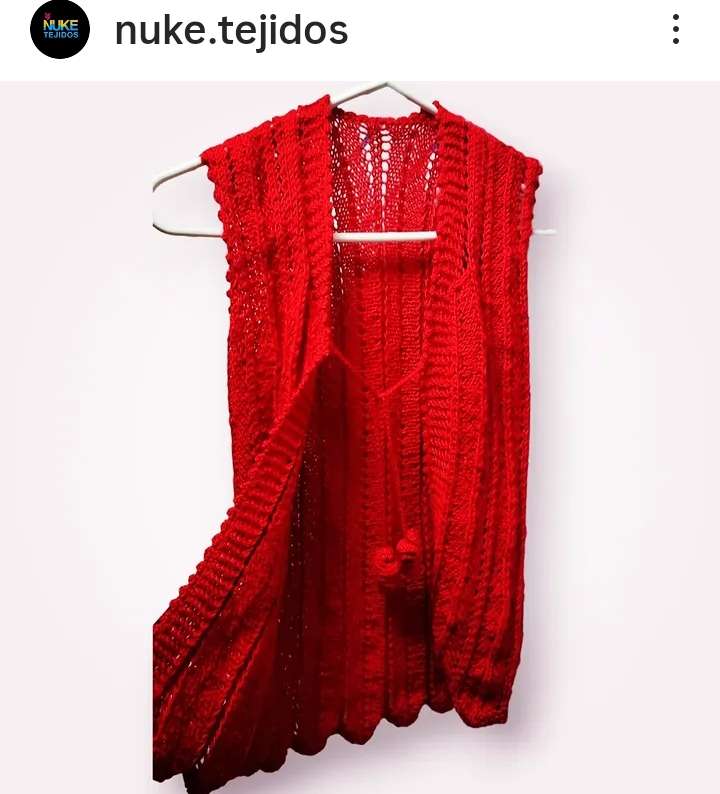 Chaleco tejido a mano, viscosa rojo sin mangas