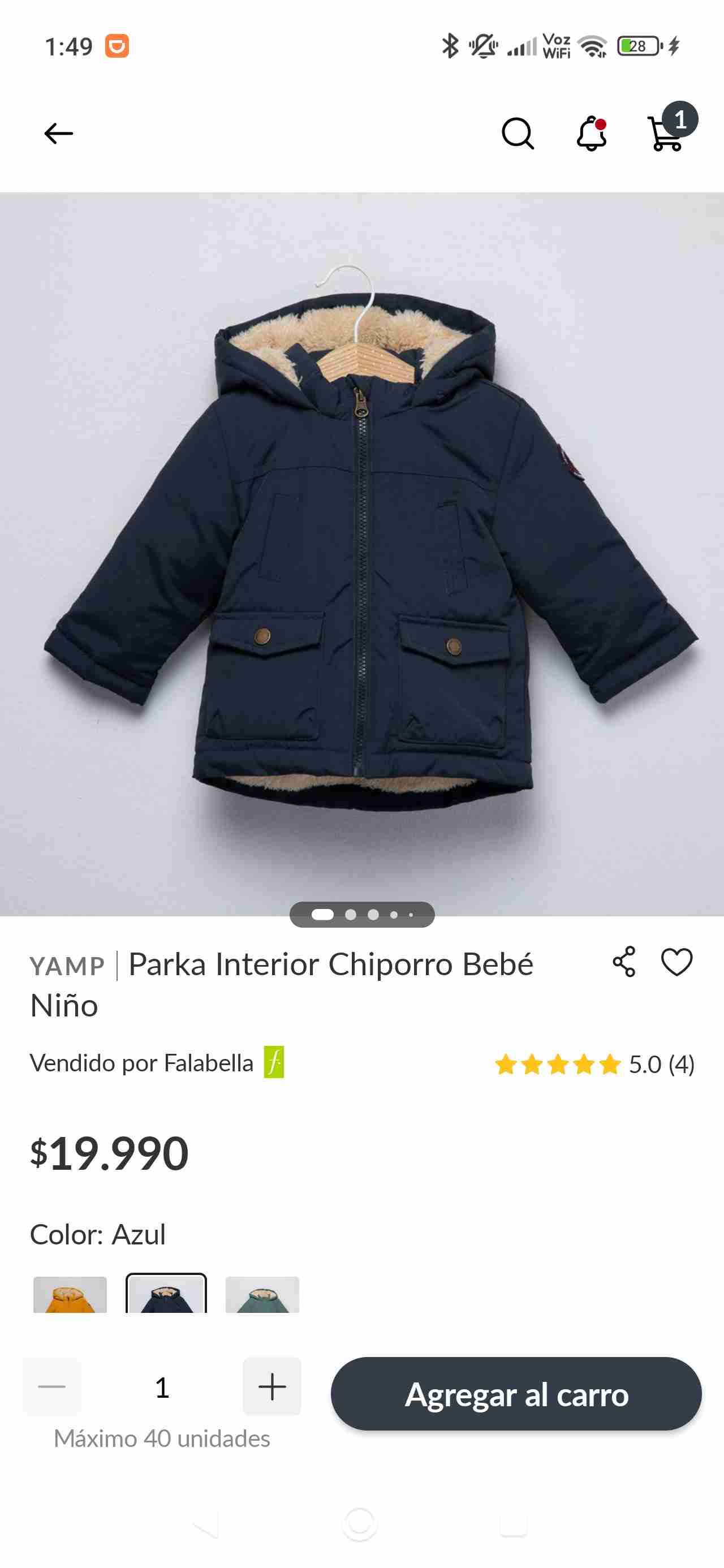 Parka azul para bebé - miniatura 1