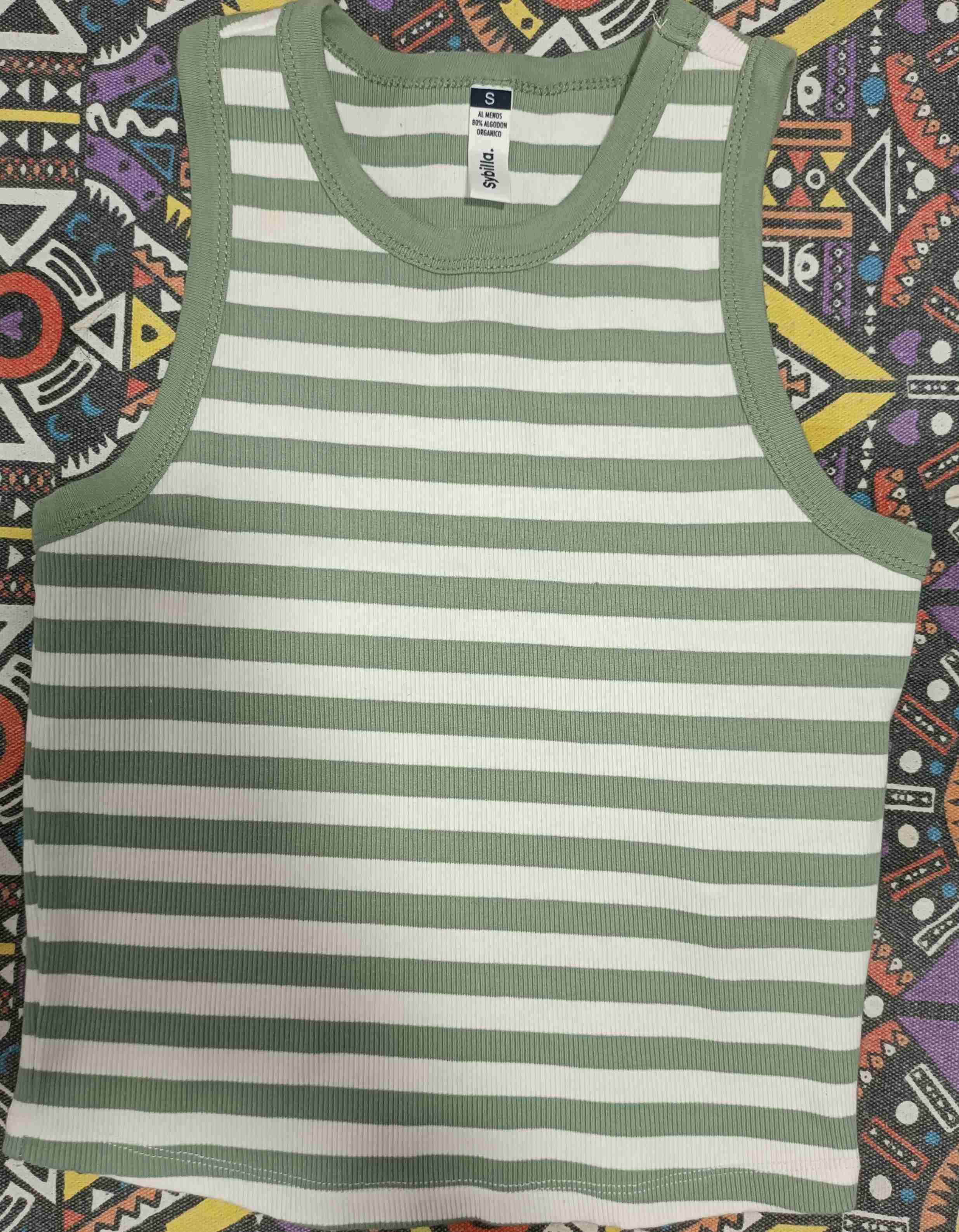 Polera sin mangas a rayas verde talla XS - miniatura 1