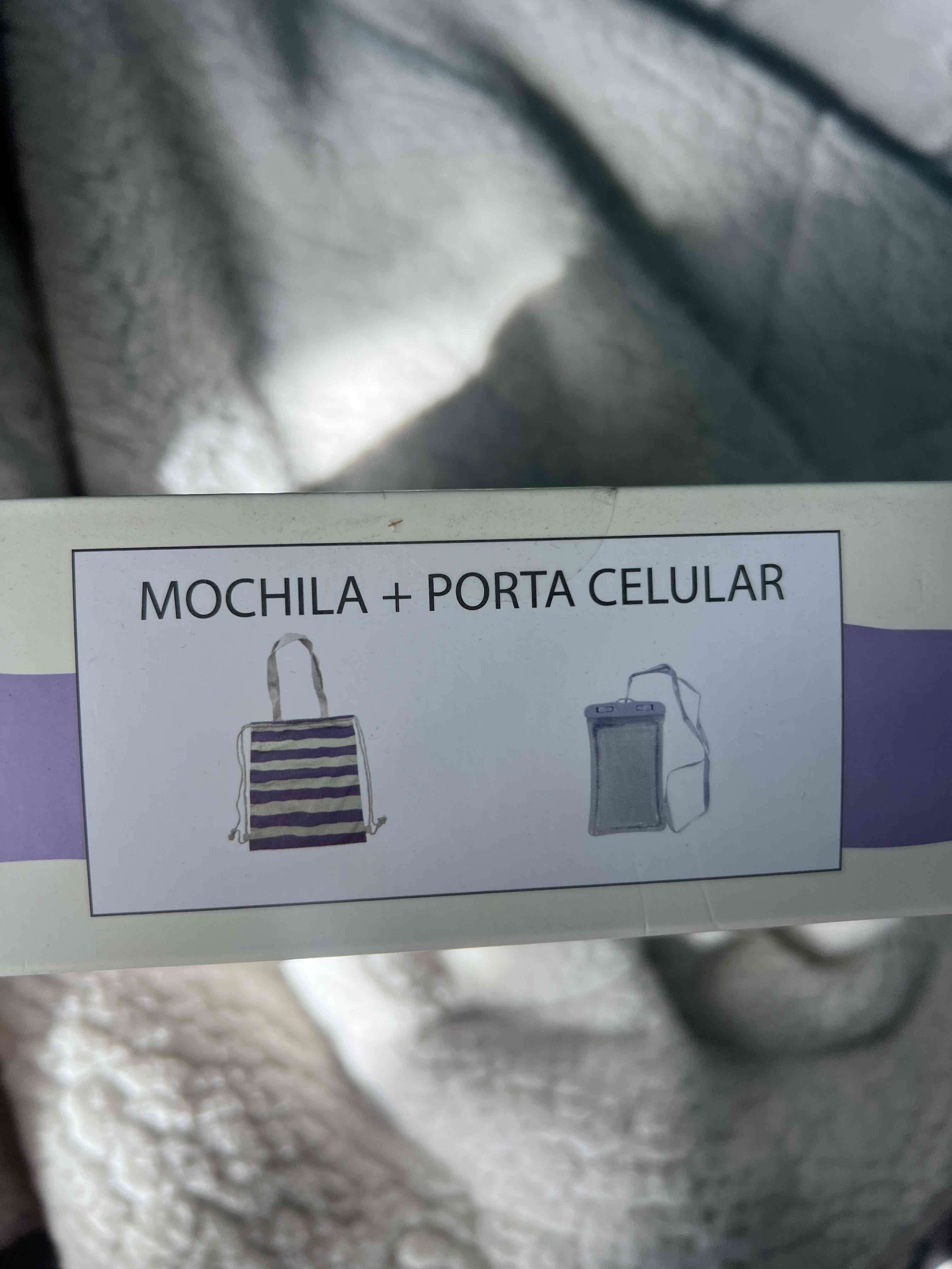 Mochila a rayas moradas y blancas + porta celular - miniatura 2