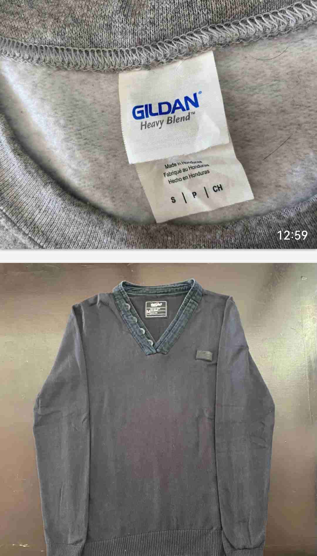 Suéter gris Gildan con cuello - miniatura 1