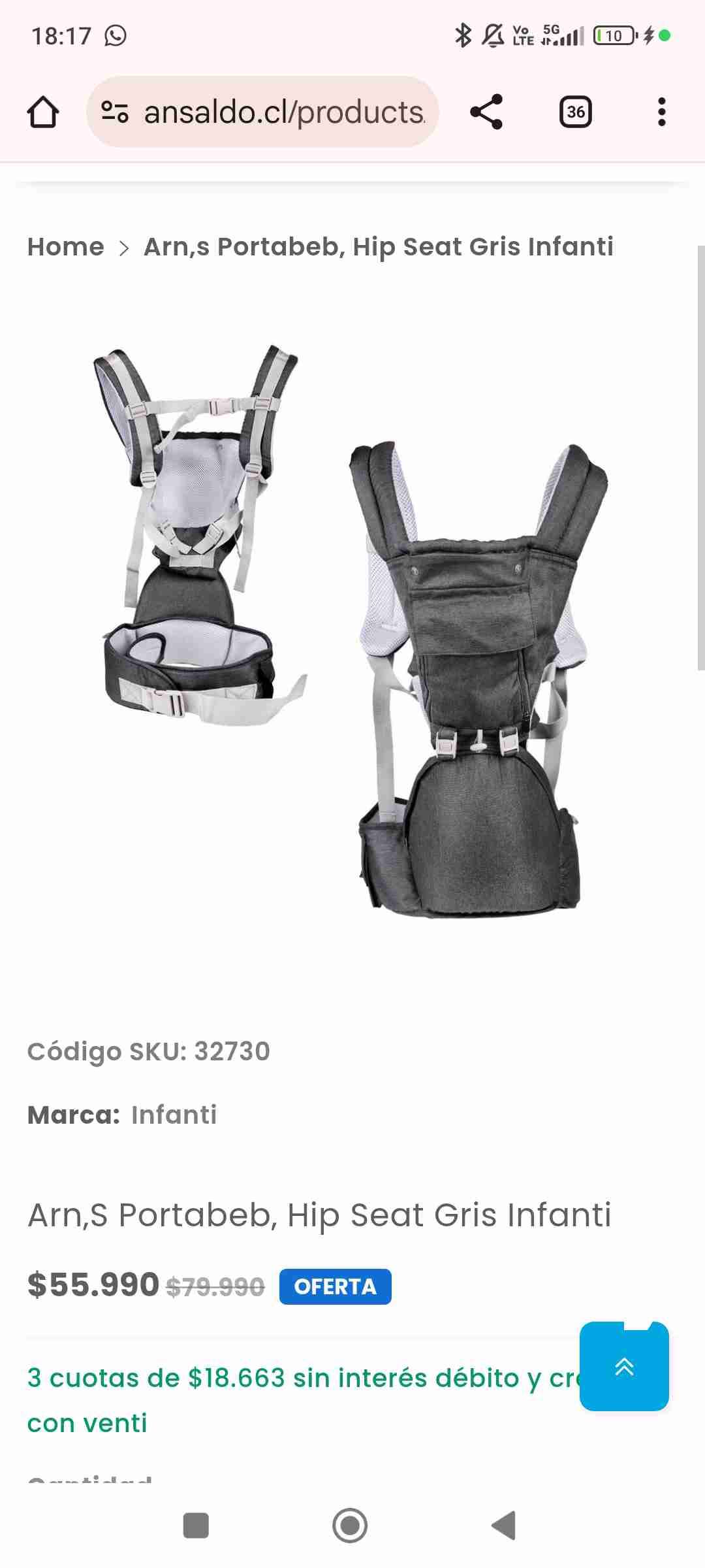 Portabebés gris ajustable - miniatura 2