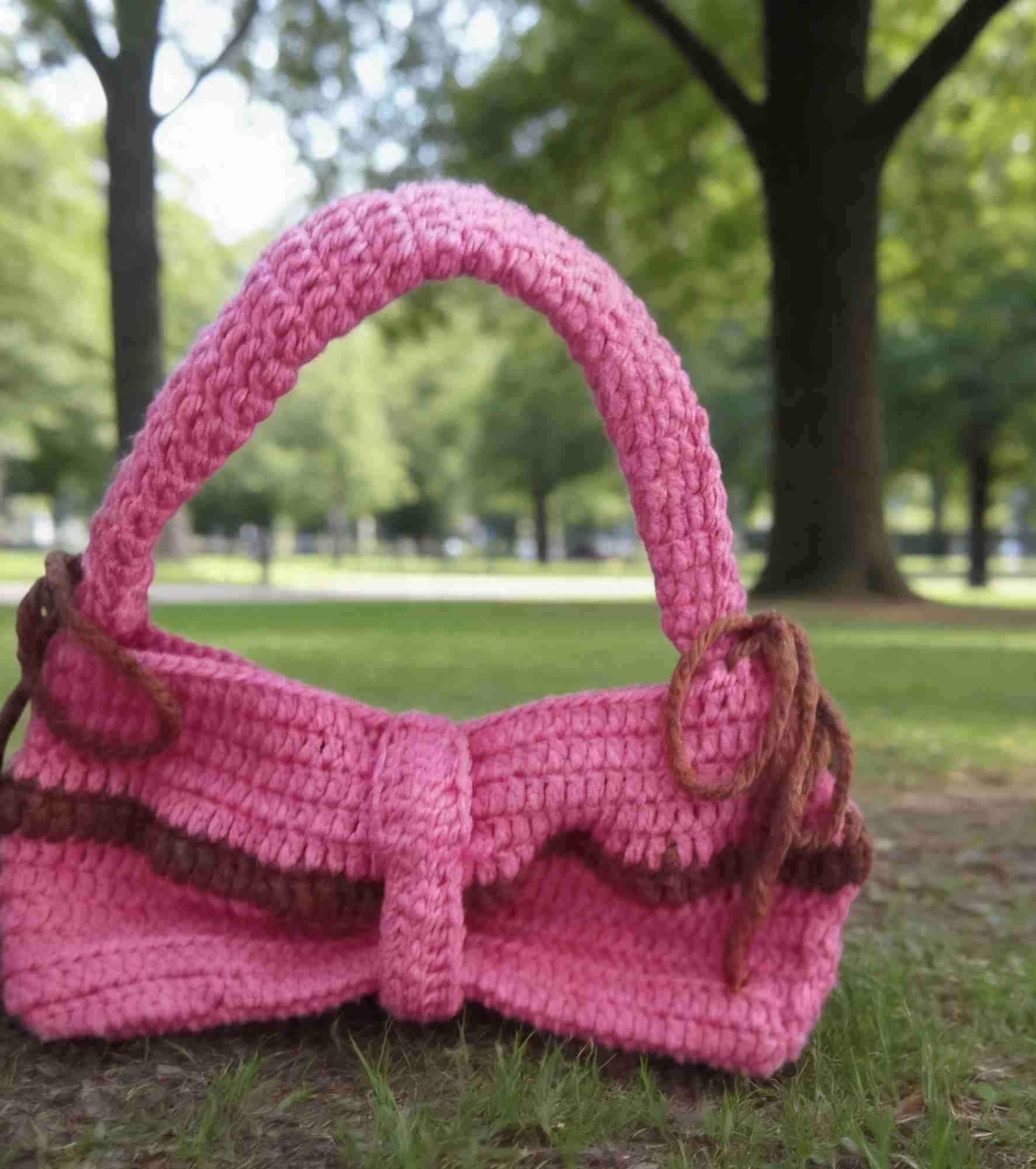 Cartera tejida a crochet rosa - miniatura 1