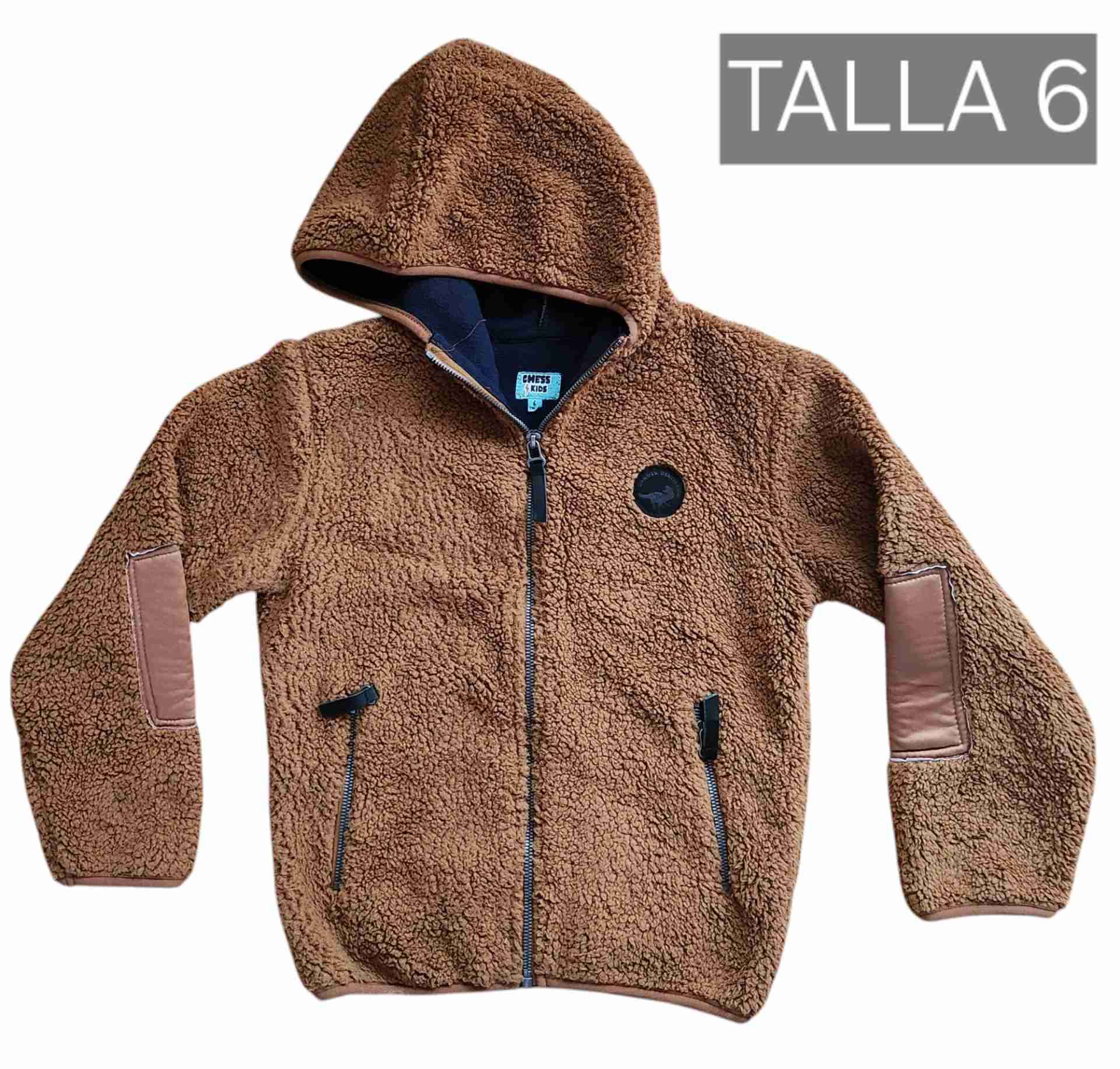 Chaqueta polar marrón con capucha talla 6