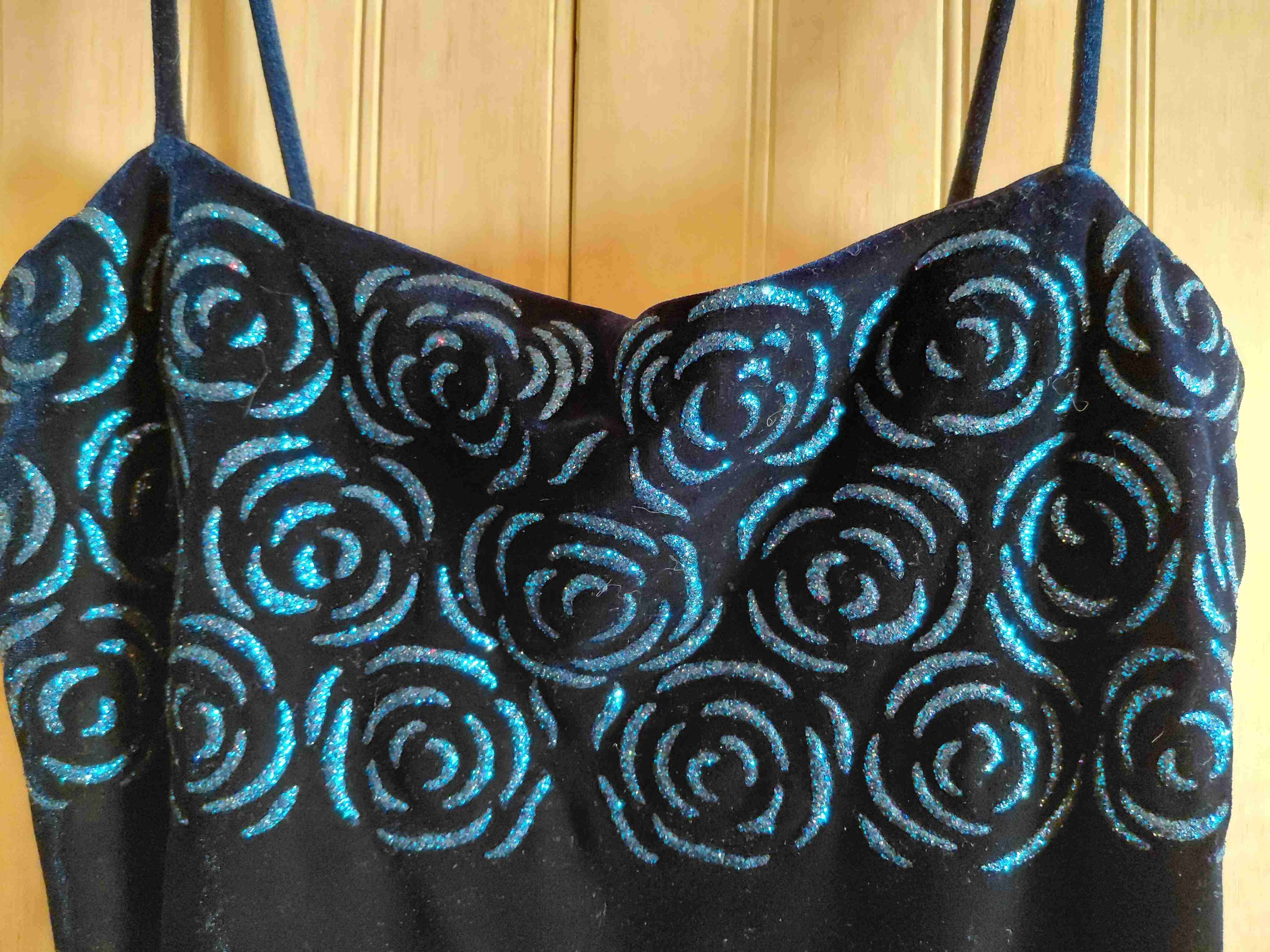 Vestido vintage largo azul marino de velour - miniatura 6