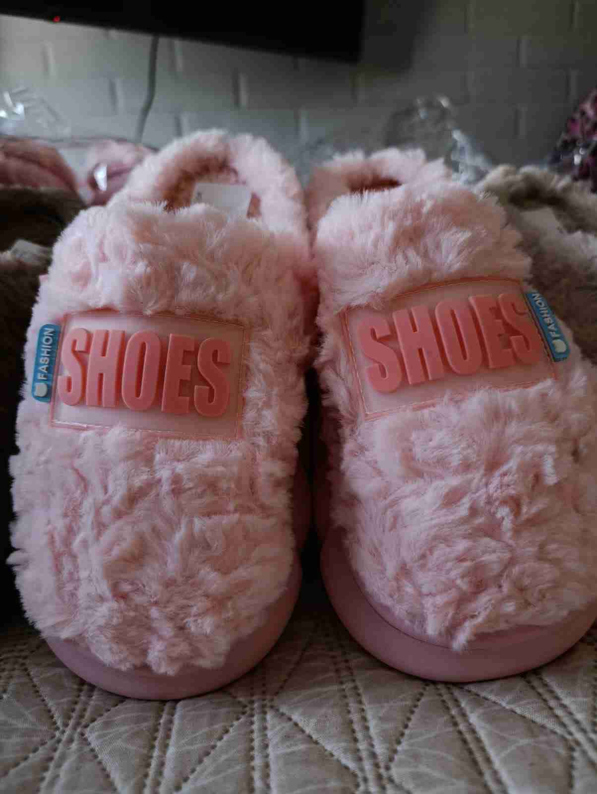 Pantuflas peludas cafe,rosadas,plomas - miniatura 2