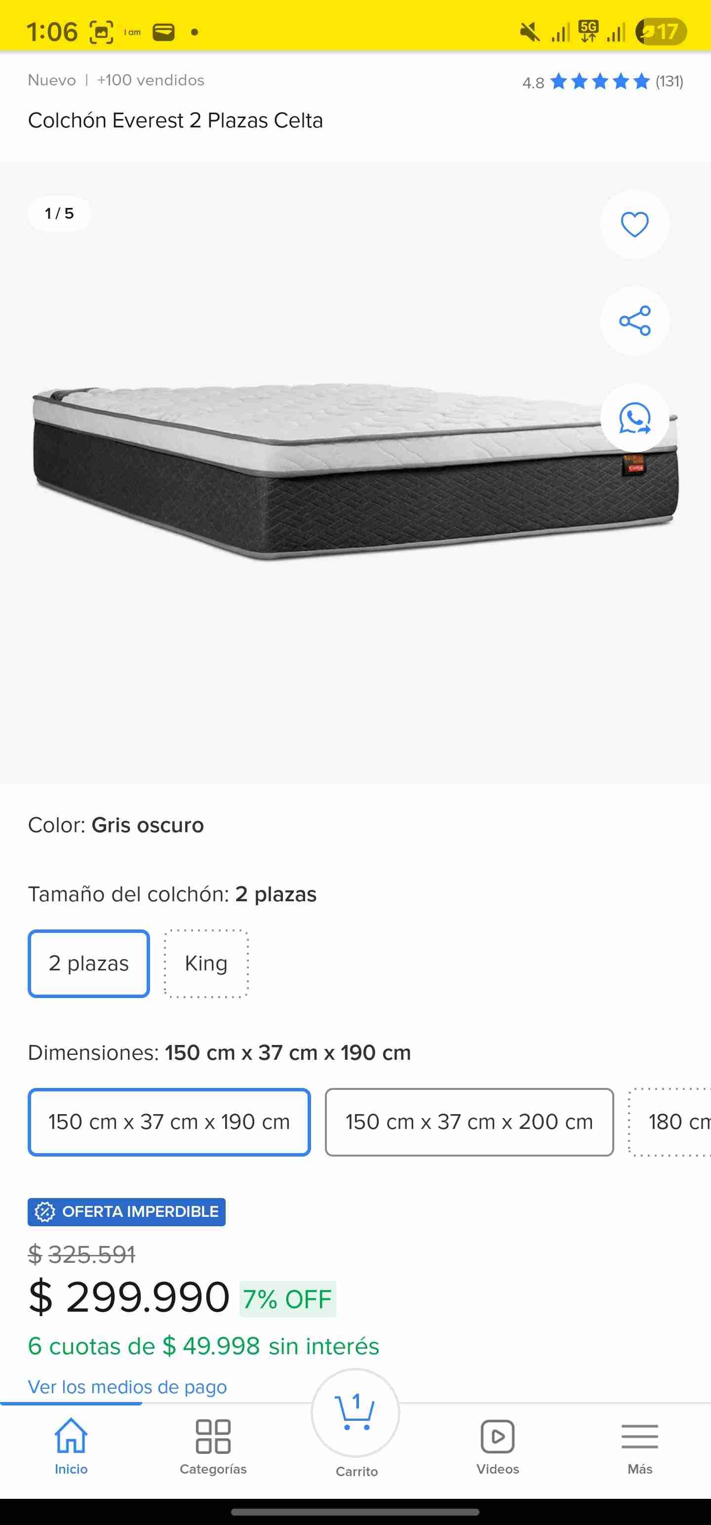 Colchón Everest 2 Plazas Celta