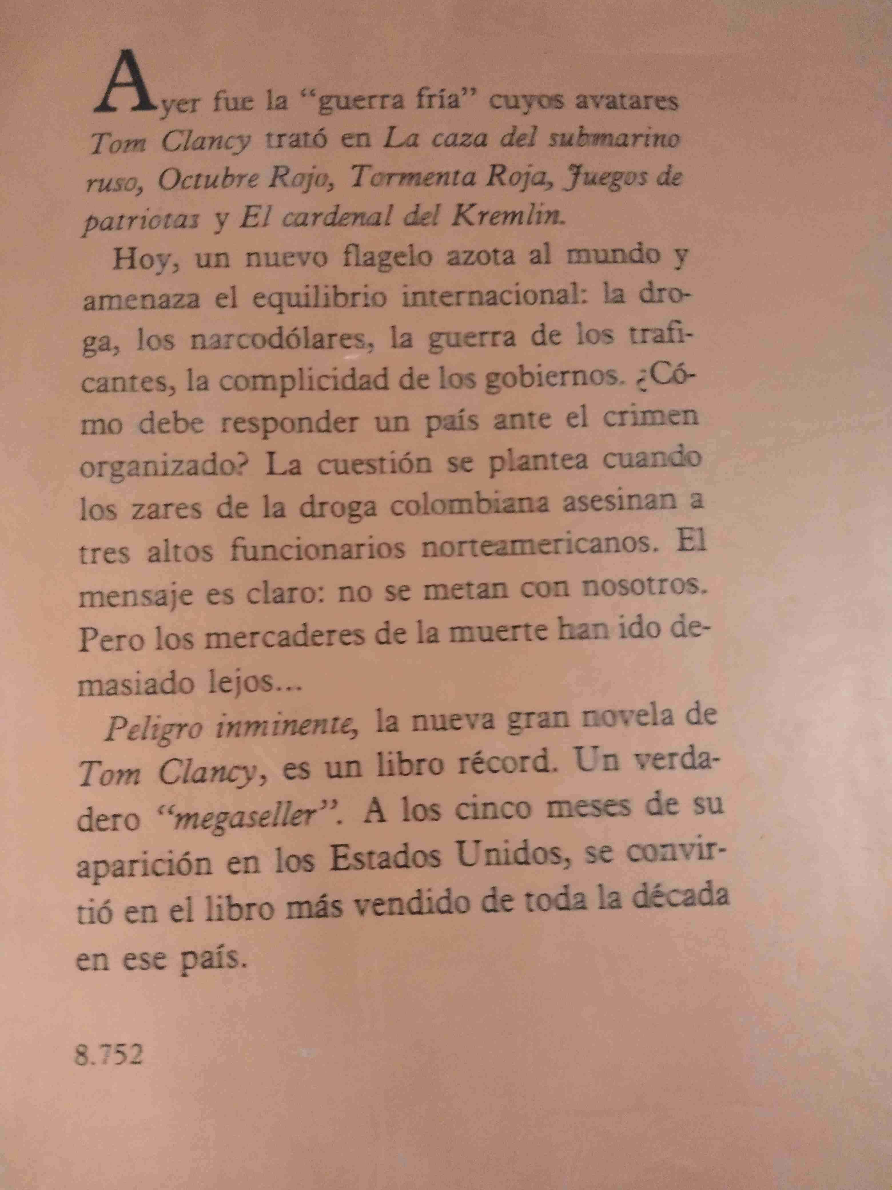 Libro Peligro Inminente Tom Clancy - miniatura 3