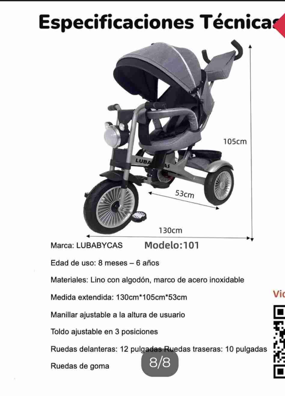 Triciclo Lubabycas con toldo ajustable - miniatura 1