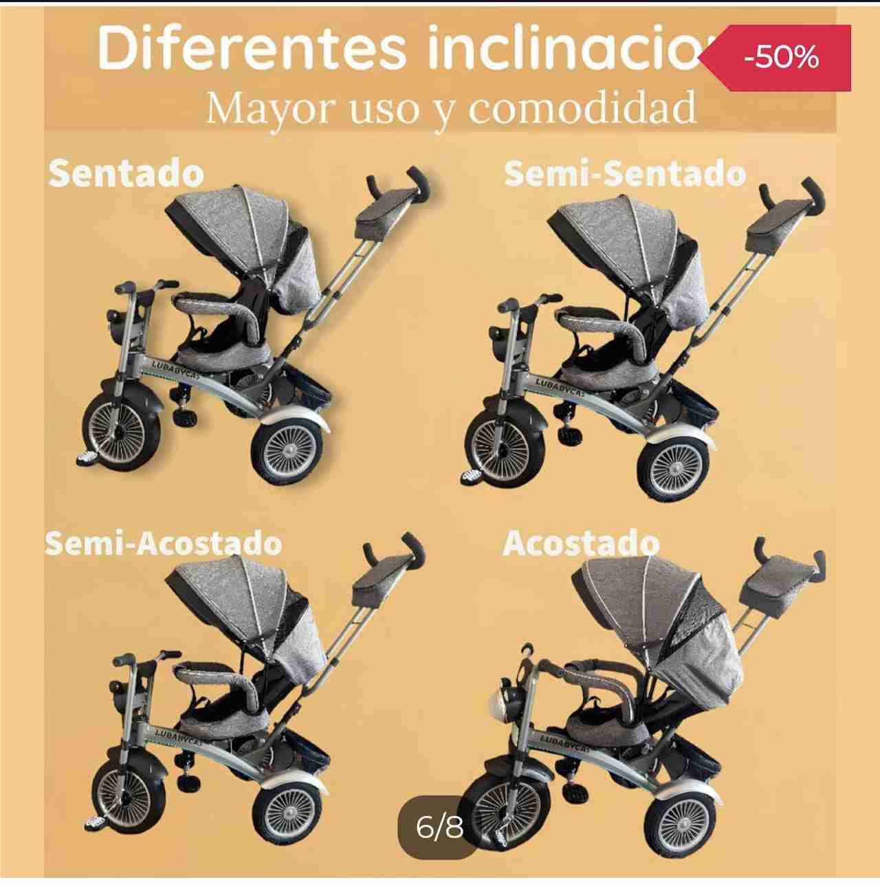 Triciclo Lubabycas con toldo ajustable - miniatura 4