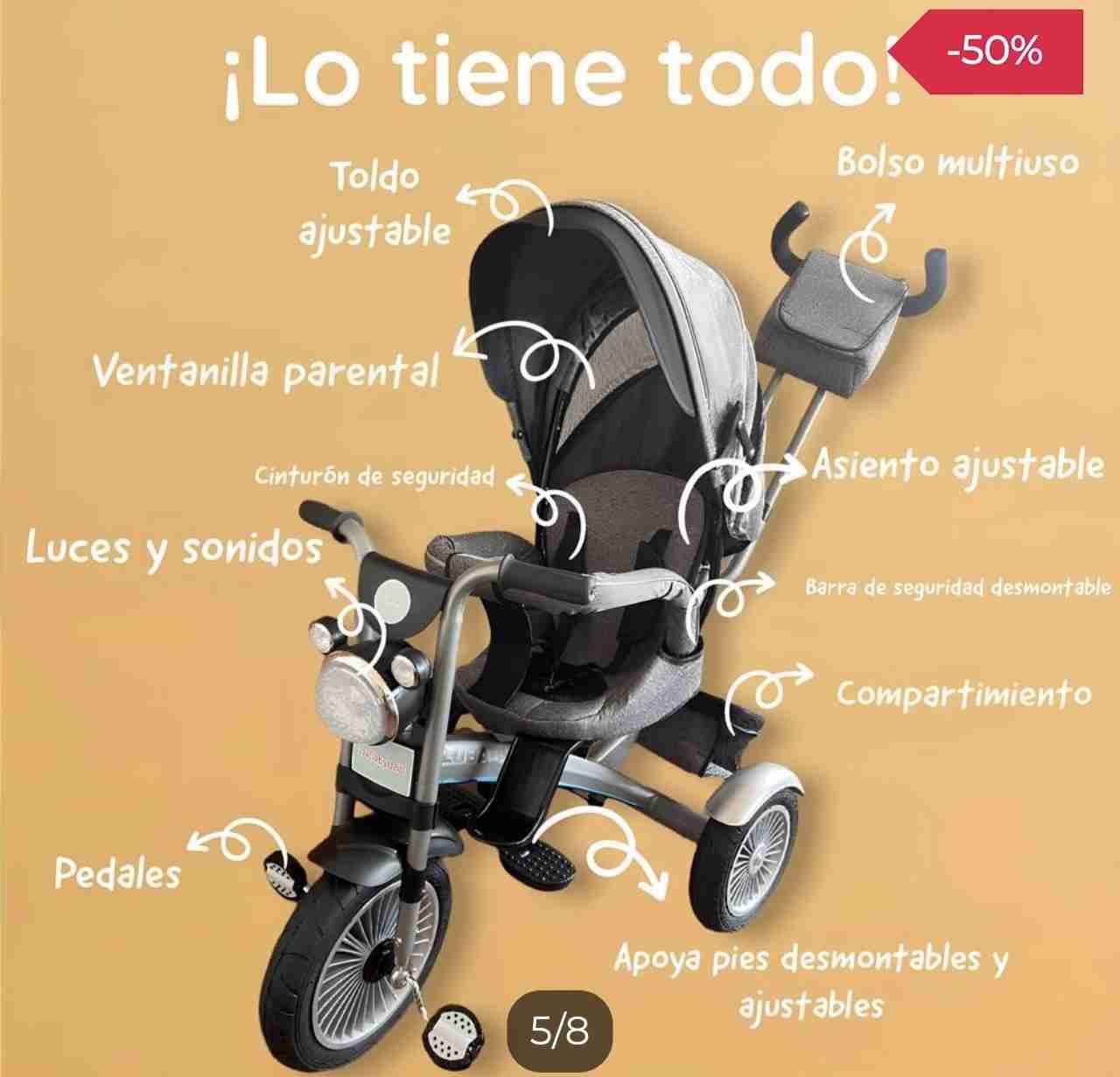 Triciclo Lubabycas con toldo ajustable - miniatura 5