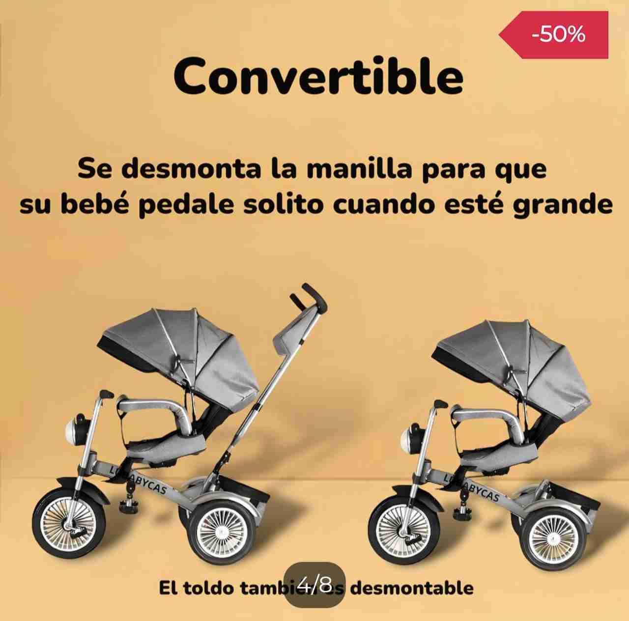 Triciclo Lubabycas con toldo ajustable - miniatura 6