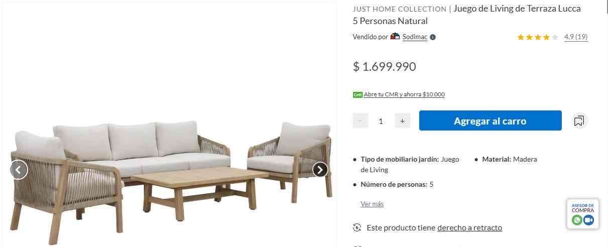 Sofá 3 cuerpos Madera - beige - miniatura 4