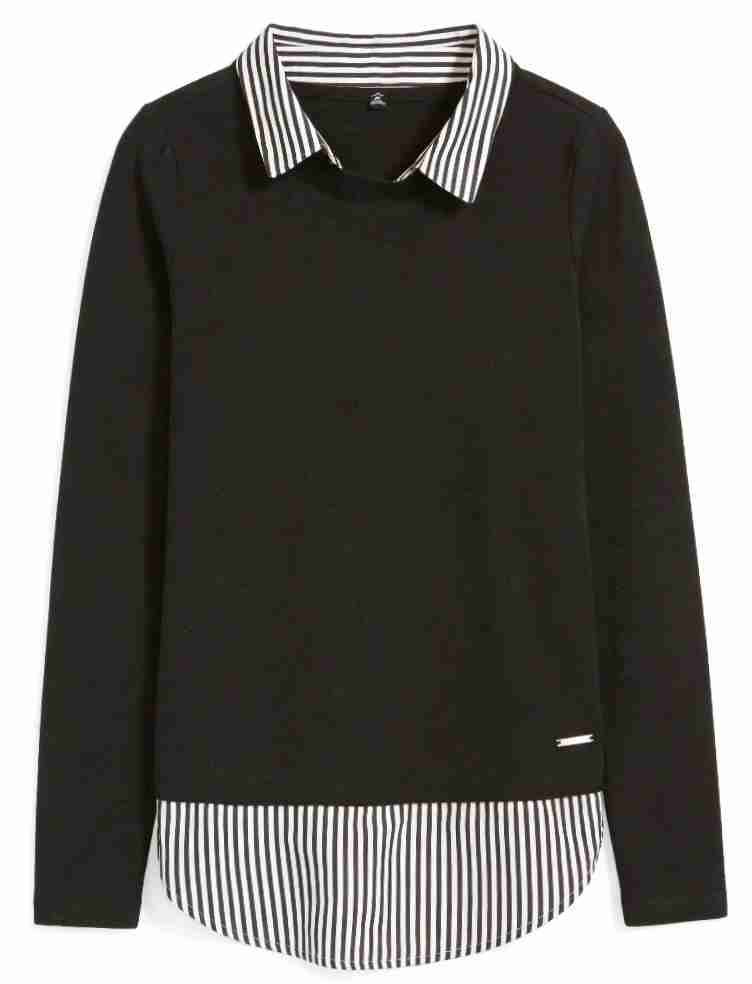 Sweater negro con cuello a rayas