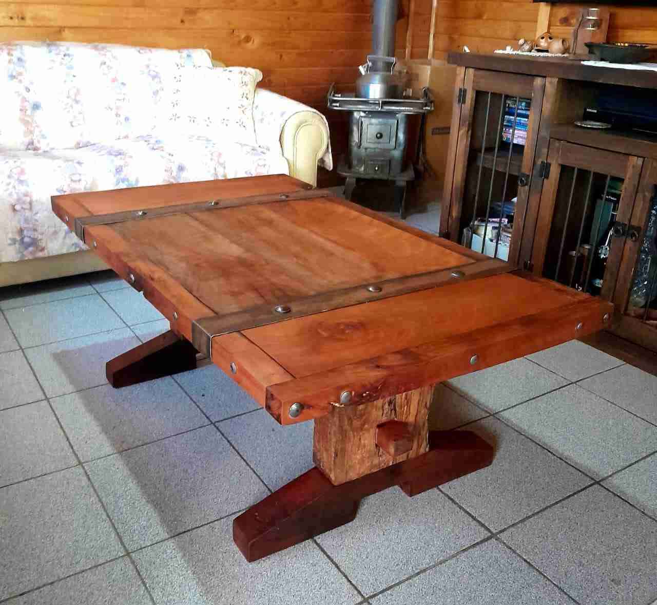 Mesa de centro rústica de madera Roble - miniatura 5