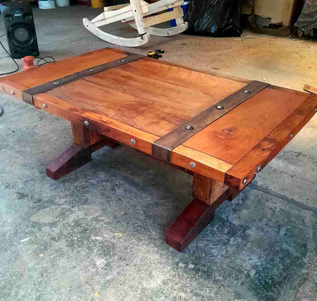 Mesa de centro rústica de madera Roble - miniatura 6