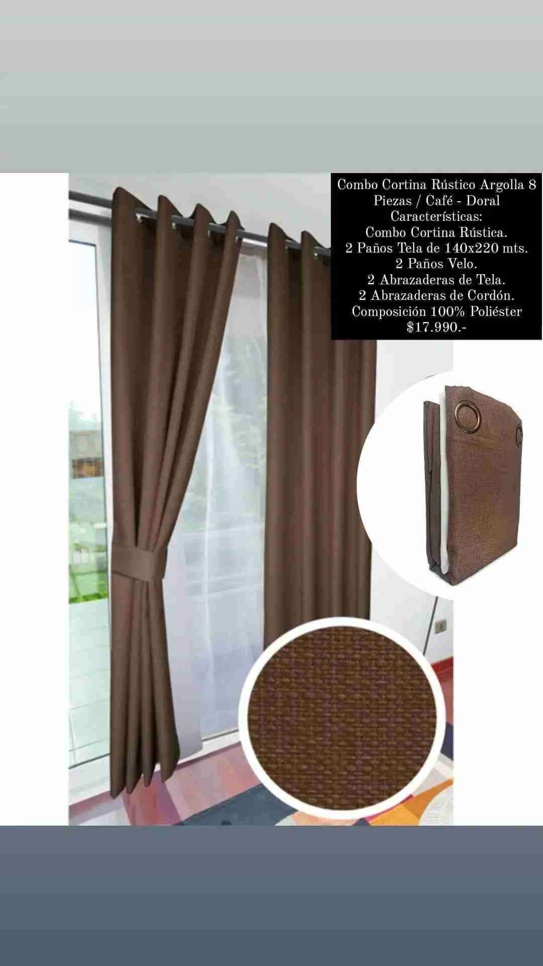 Cortina rústica café 8 piezas/ Marca Doral