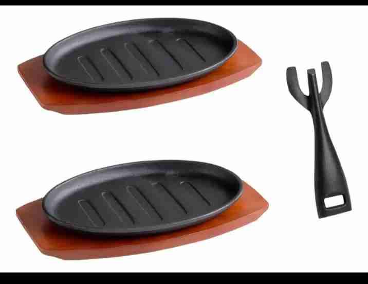 Set de 2 platos de hierro y base de madera - miniatura 1