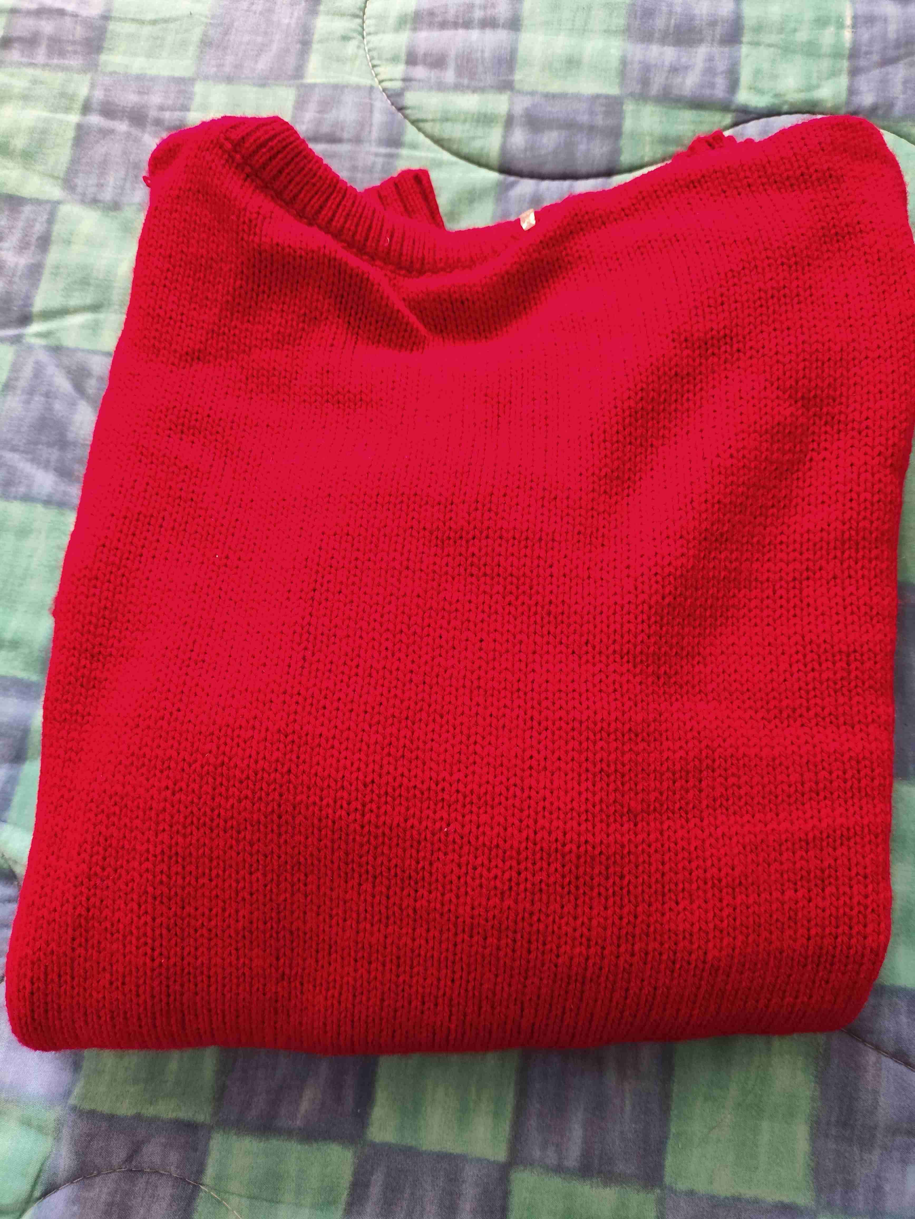 Suéter rojo tejido trenzado - miniatura 2